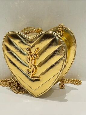 Saint Laurent Metallic Gold Heart Mini Bag with Chain